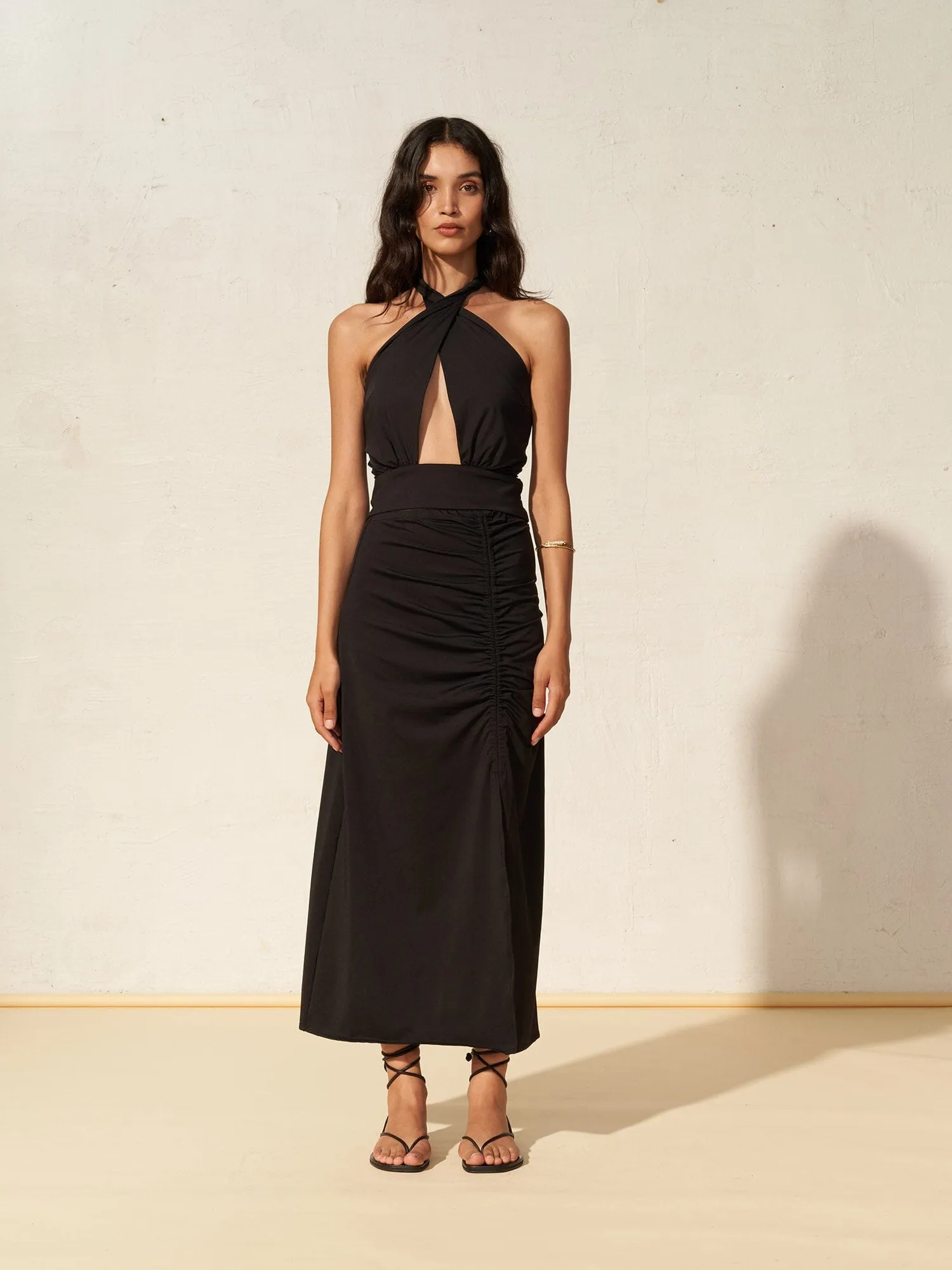 COZZANO - Top cropped noué croisé en jersey Oeko-Tex Noir
