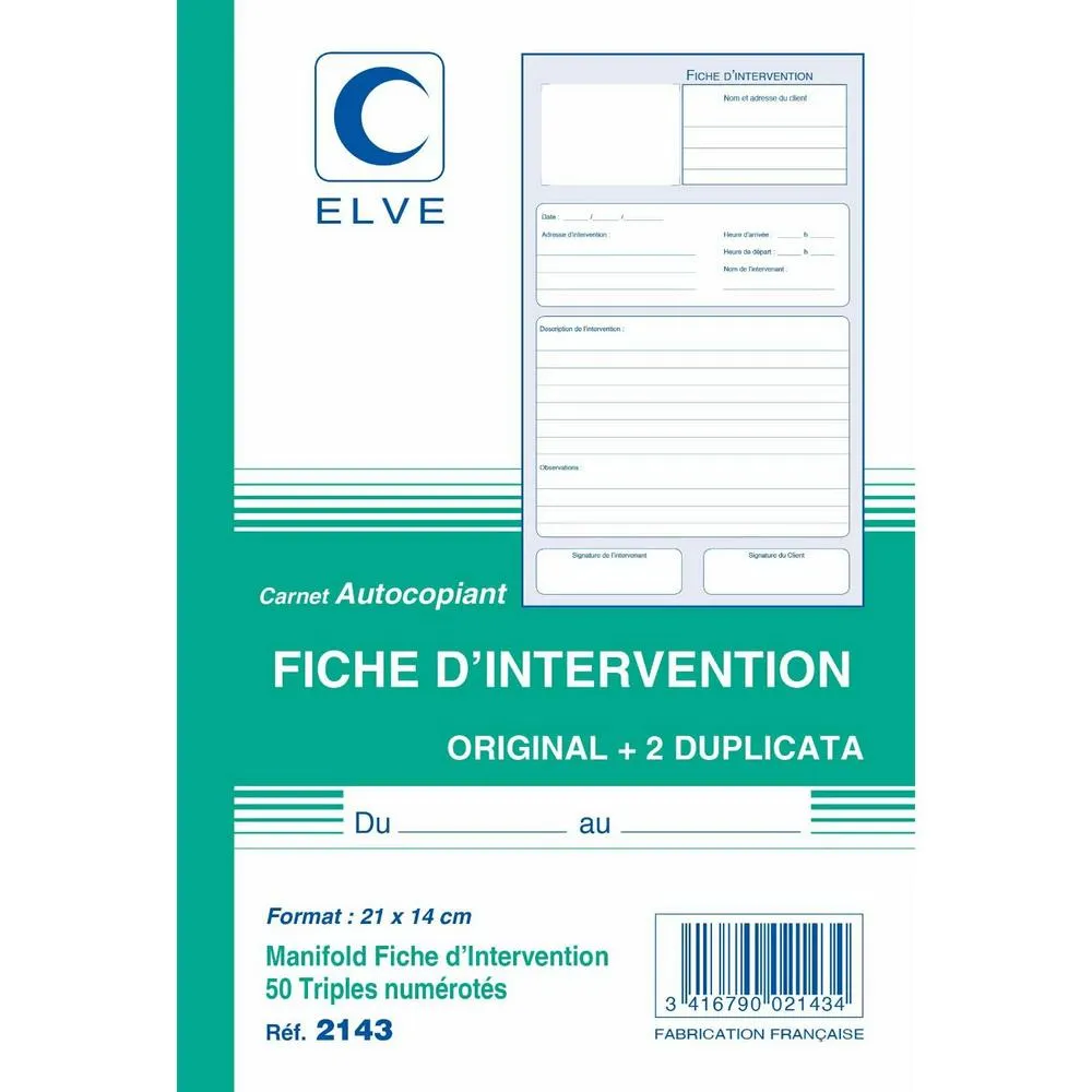 Manifold 'Fiche d'intervention' 21 x 14 cm Vertical 50 F Tripli