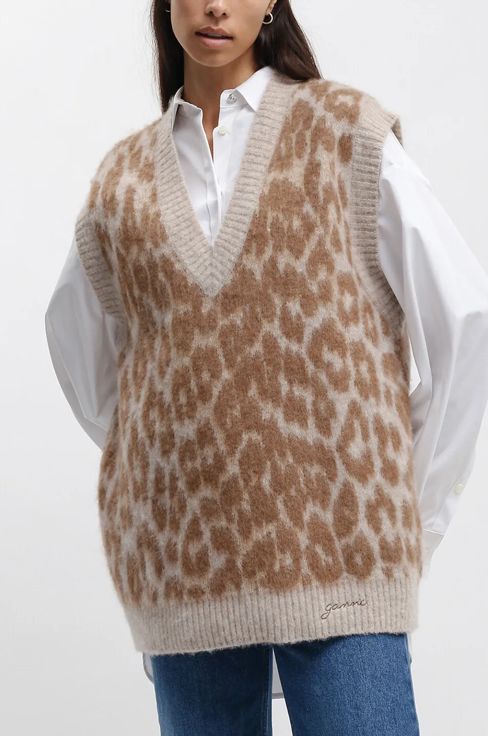 Pull jacquard sans manches oversize Leopard