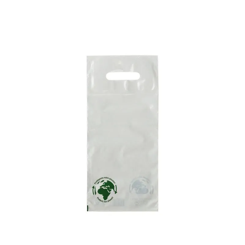 Sac plastique bouteille PEHD blanc poignées découpées