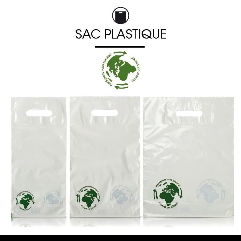 Sac plastique bouteille PEHD blanc poignées découpées