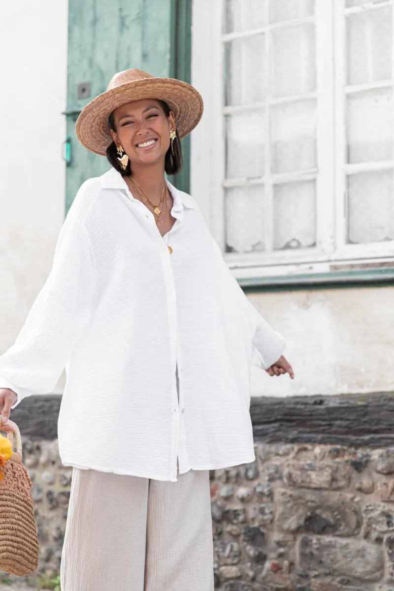SAMI Blanche Chemise Gaze De Coton oversize femme